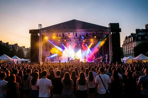 Festival de musique en plein air au coucher du soleil dans le Jura